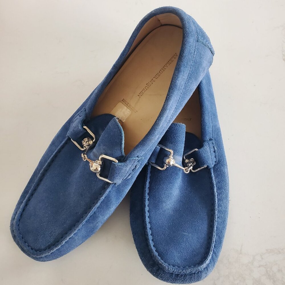 Alexander McQueen Men's Blue Suede Moccasin Driving Loafers ( Unisex) size 41/8